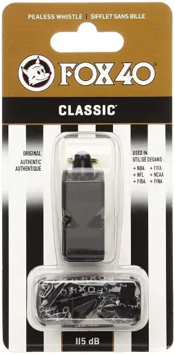 FOX 40 WHISTLE Classic Official Whistle With Lanyard (Black)